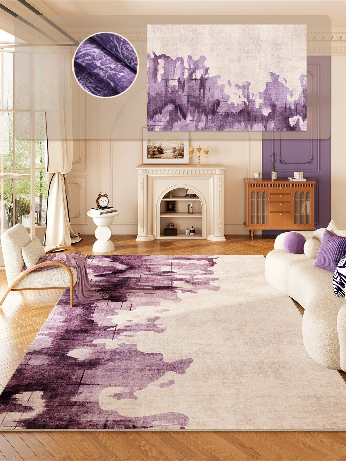 Light Luxury Rugs for Bedroom Washable Lounge Soft Floor Mat Anti-slip Study Rug Large Area Living Room Decoration Purple Carpet