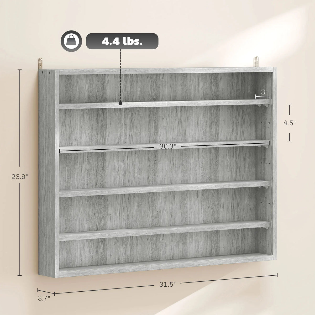 Homcom 5-Tier Display Cabinet, Glass Door Cabinet with Adjustable Shelves, Wall-Mounted Display Case for Playroom, Bedroom, Gray
